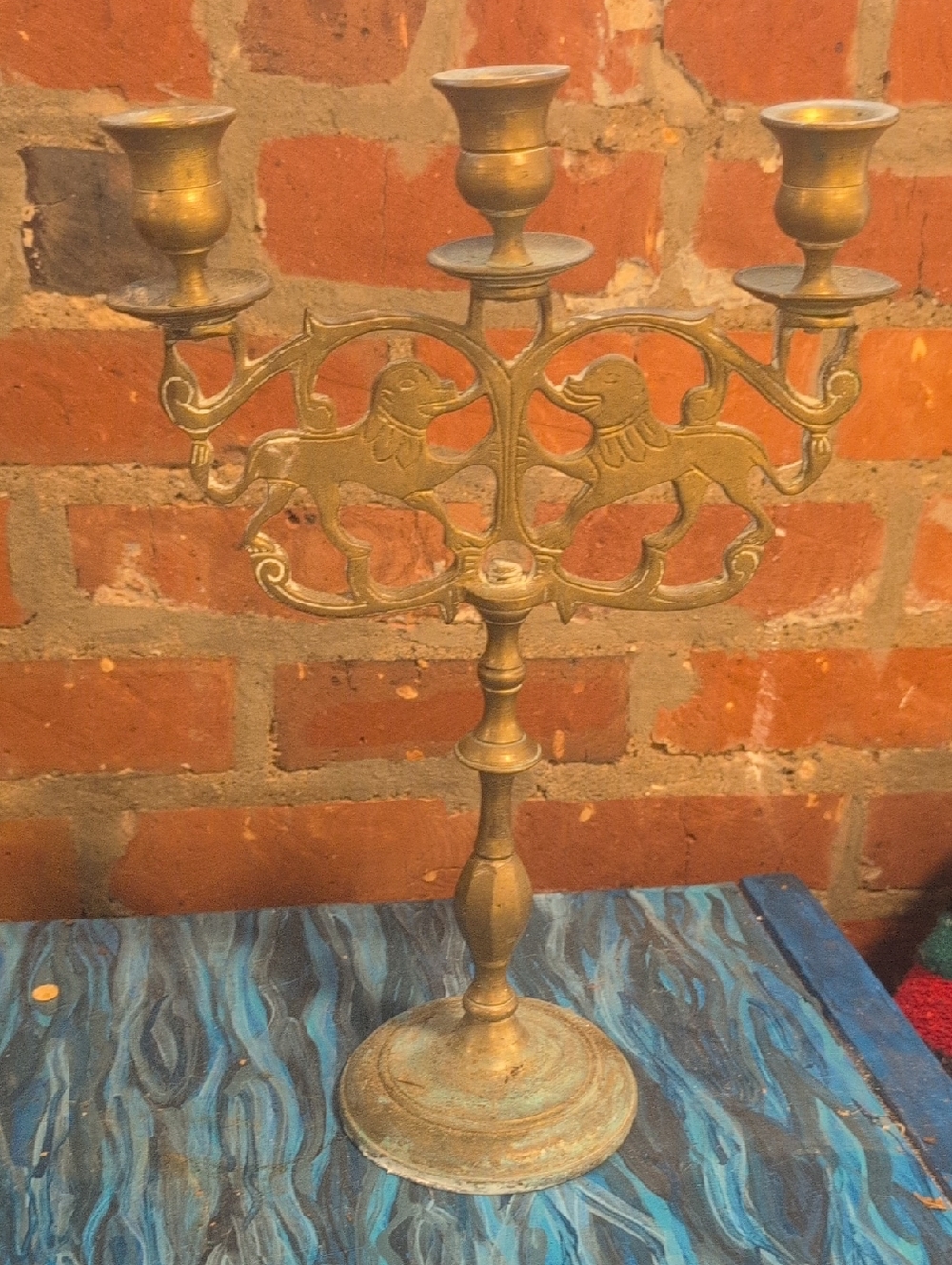 Antique Large Brass Lions of Judah Candelabra / Antique Brass Ornate Candelabra